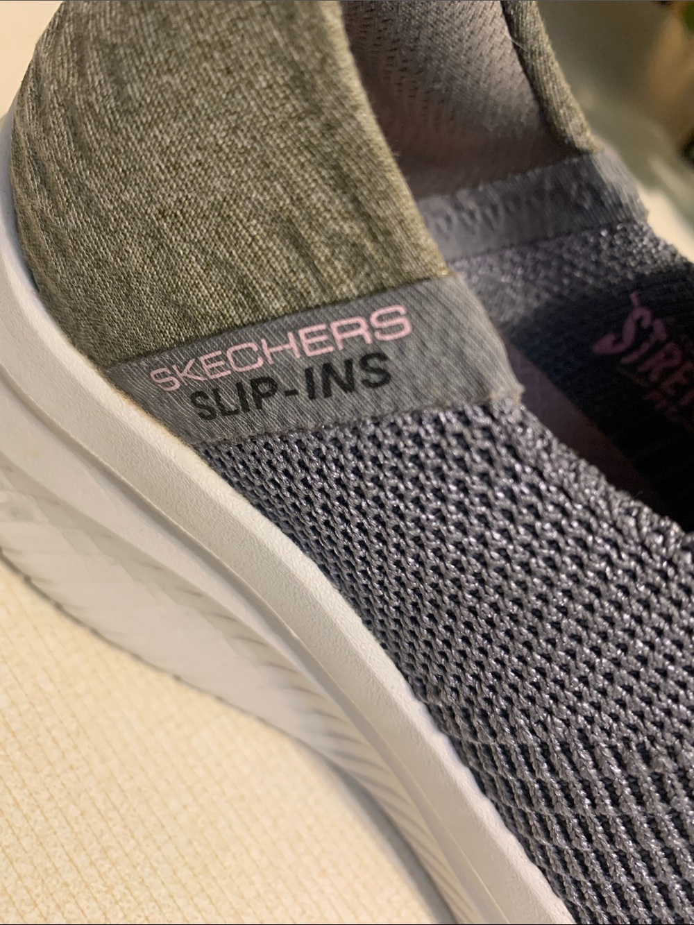 Skechers Gray Knit Slip-On Sneakers with White Soles - Picture 7 of 8